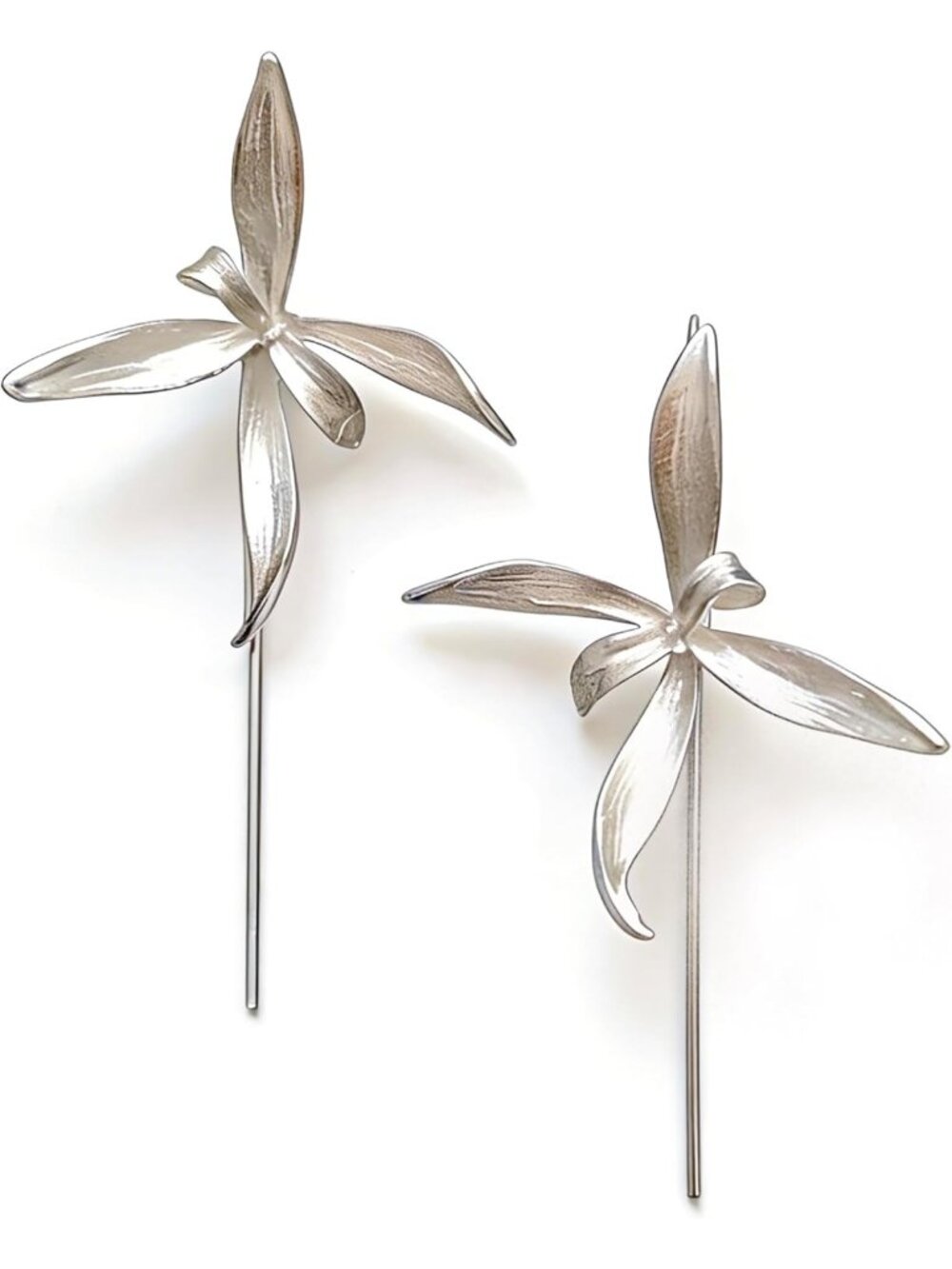 Elegant Long Stem Orchid Dangle Drop Earrings for Women - Floral Jewelry